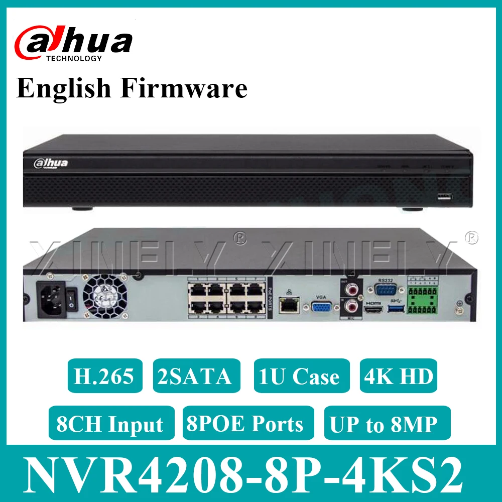 

Dahua Original NVR4208-8P-4KS2 with Logo 8CH 1U 8POE 4K H.265 Lite Network Video Recorder With 2SATA Replace NVR4108-8P-4KS2