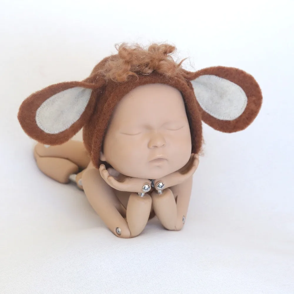 Baby Sheep Bonnet boy Lamb hat photography props Fluffy Wool bonnet photo |