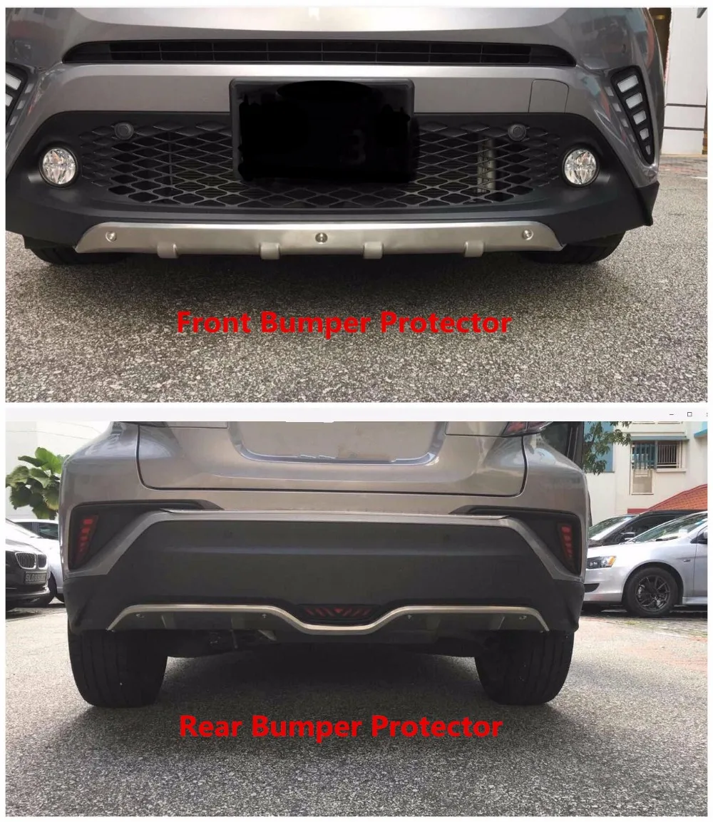 

For Toyota C-HR CHR 2016 2017 2018 Front&Rear Bumper Protector Guard Cover Molding Stainless Steel 2pcs car styling accessories