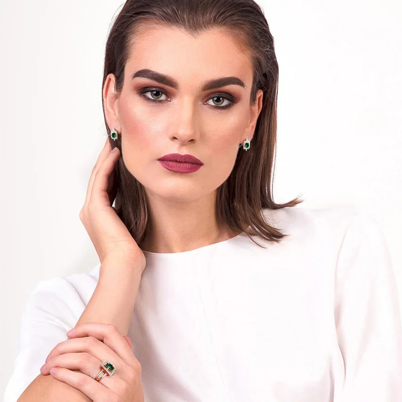 Набор из серег гвоздиков и кольца для женщин ювелирные наборы с квадратным