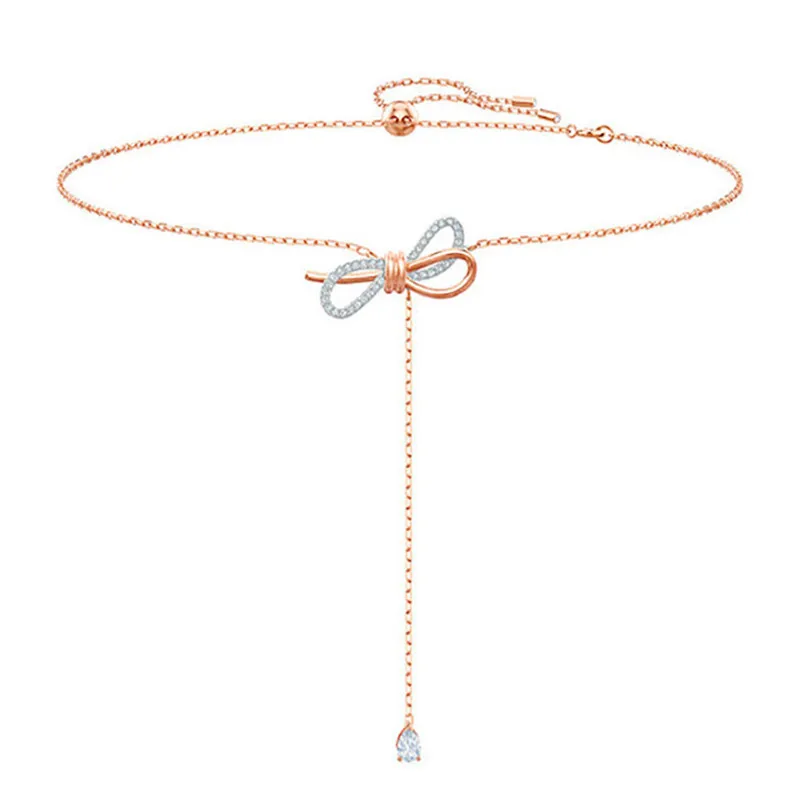 

Charm Design Bowknot Choker Necklace For Women Girls Collier Fashion Jewelry Two-tone Bow Pendant Necklaces Gifts Dropshipping
