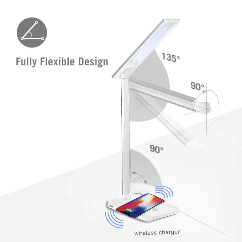 

Folding Table Desk Lamp USB Rechargeable Dimmable 25 LED Touch Desk Lamp Night Light Wireless Phone Charger for iPhone Samsung
