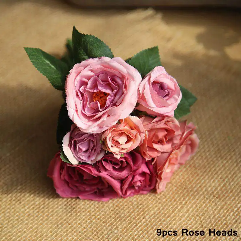 Один Букет искусственных цветов, букет роз, шелковые розы, свадебные цветы, домашний декор, свадебные украшения, цветы - Цвет: 1240-rose