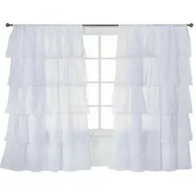 Two Panels Fashion Maiden Ruffle Style Rod Pocket Sheer Voile tulle font b Window b