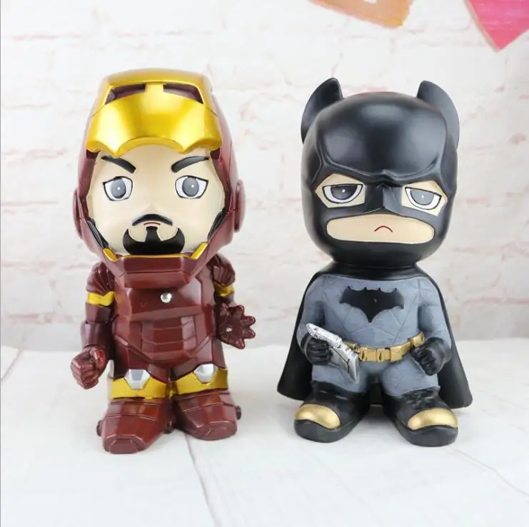 

23CM Justice League Avengers Iron Man Large Captain Batman Capacity Piggy Bank Batman Cartoon Resin Save Money Box For Boy Gift