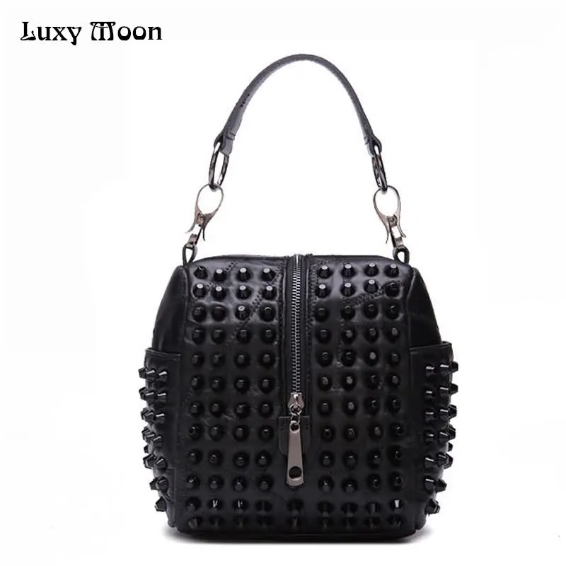 

Luxy Moon Women Genuine Leather Bag Real Lather Portable Top Handle Fashion Rivets Women's Bag Messenger Handbags Bolsos ZD826