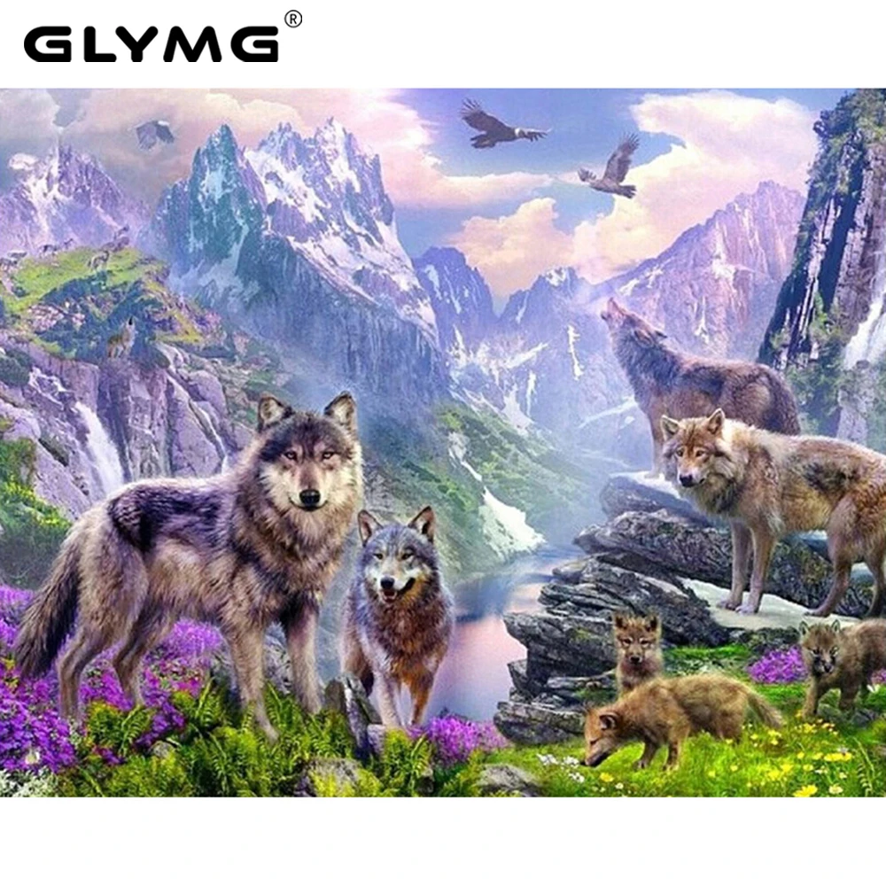 GLymg Embroidery Handicraft Wolf Picture Diamond Painting Cross Stitch Full Square Wolves Animal Serie Mosaic Home Decor Picture