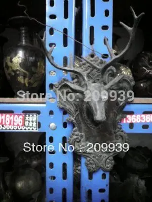 

00693 26 cm eautiful sika deer head of the good luck totem bronze statue (A0314)