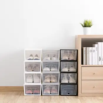 

2PCS Stackable Transparent Plastic Shoe Storage Box Rectangle Thickened Dust-proof Drawer Shoe Organizer Boxes