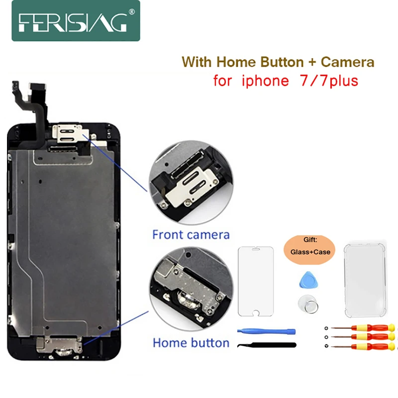 AAAA+ 100% Full parts LCD screen For iPhone 7 7G 7 plus ,with front camera speaker homte button Display Touch Screen Replacement