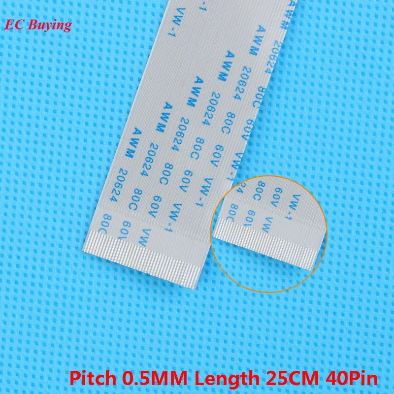 

5Pcs FFC 250mm 40Pin Flexible Flat Cable 40 Pin Ribbon Cable Reverse Direction 0.5mm Pitch 25cm Length Opposite 40Pins For TTL