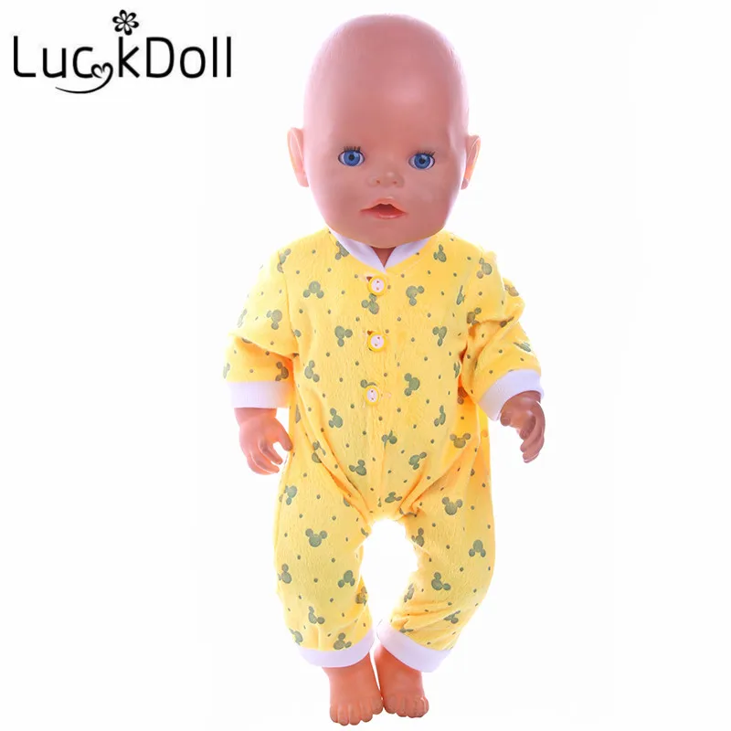 

Luckdoll Yellow Printed Jumpsuit with Hat for 18 inch American Girl Doll or 43 cm Baby Born Doll Accessories for Dolls