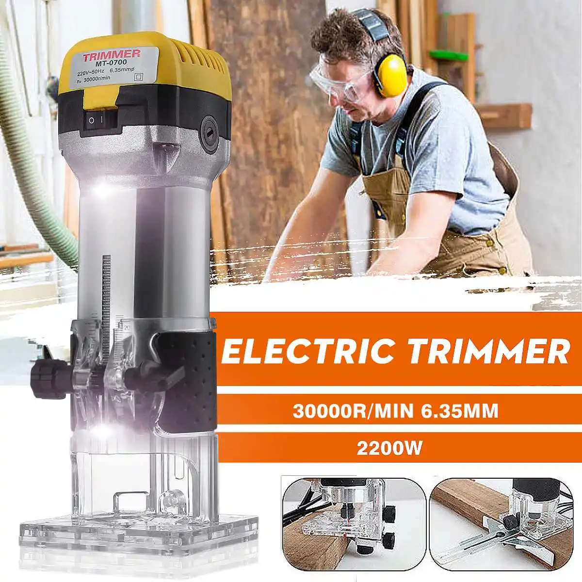

2200W EU Plug Woodworking Electric Trimming Machine Engraving Trimming Panel Slotting Wood Router Woodworking Power Tool