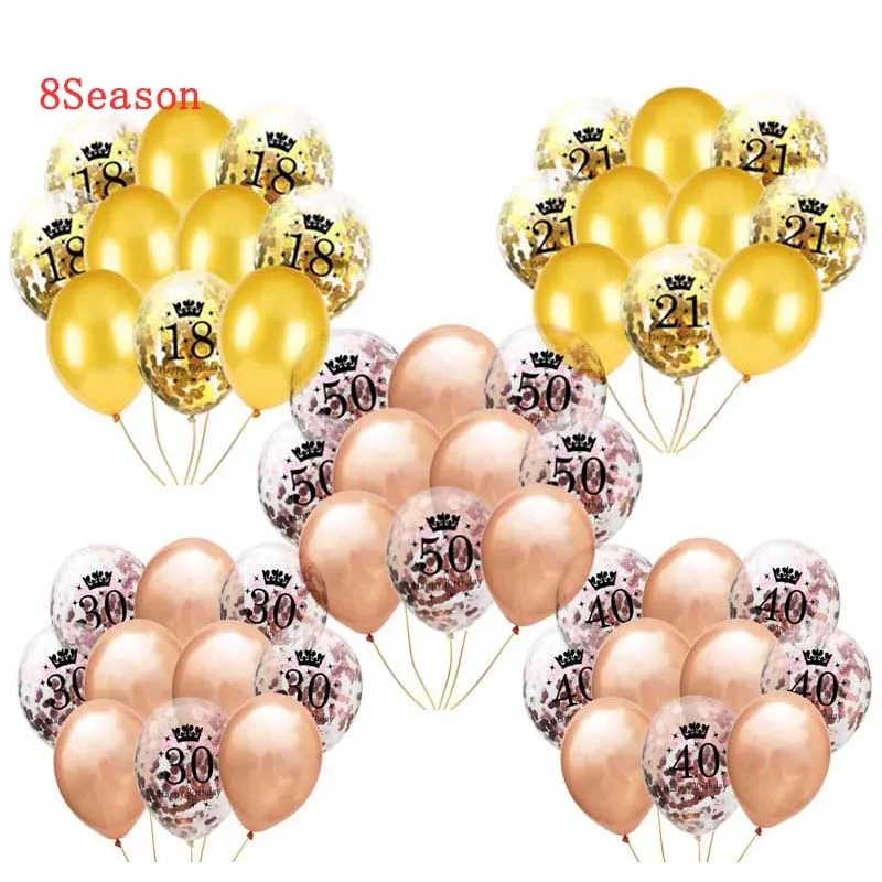 

8Season 10pcs/12inch Happy Birthday Party Decoration Latex Confetti Balloons 18 21 30 40 50 Printed number Balloon Party Dec