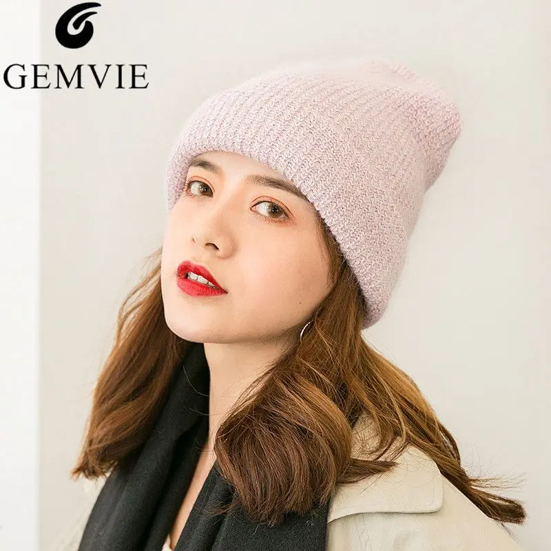 

GEMVIE Knitted Hats Women Girls Winter Warm Beanie Cap Fashion Solid Color Skullies Beanies Female Elastic Wool Knit Hats