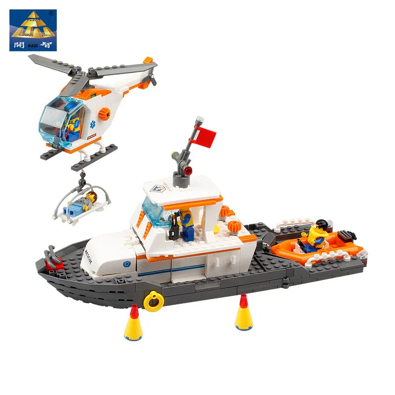 

Kazi Maritime Search Rescue Team Building Blocks Montessori Educational Toy Rescue Boat & Helicopter Small Boat Birthday Gift