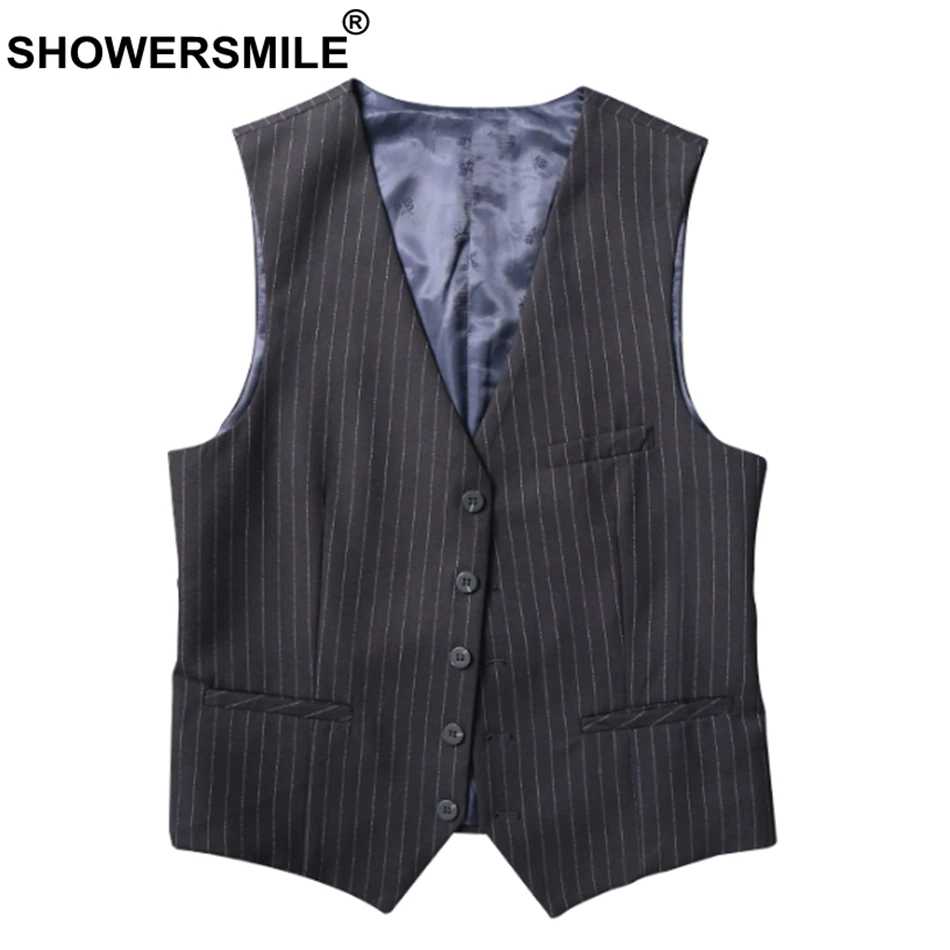 SHOWERSMILE полосатые жилеты для мужчин Slim Fit платье жилет черный мужской классический свадебный осень без рукавов куртка