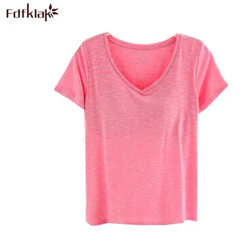 

Fdfklak Cotton Female T-shirt Padded Short Summer T Shirts Women Short Sleeve V-neck Ladies Tops Camisetas Mujer Summer Top