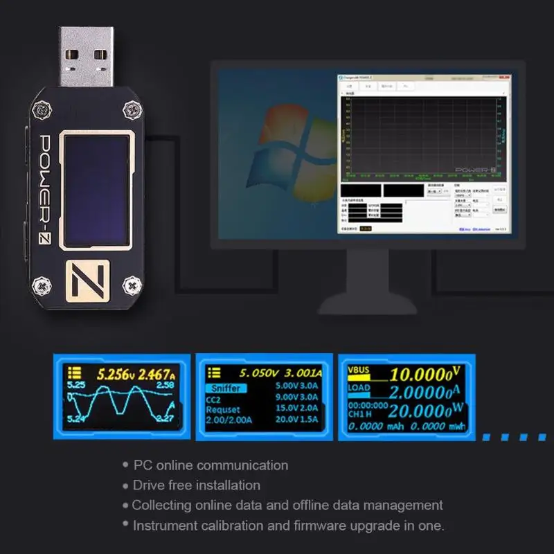 USB тестер зарядное устройство LAB power-Z USB тестер PD цифровой Напряжение Ток пульсация двойной тип-c KM001C метр power Bank детектор