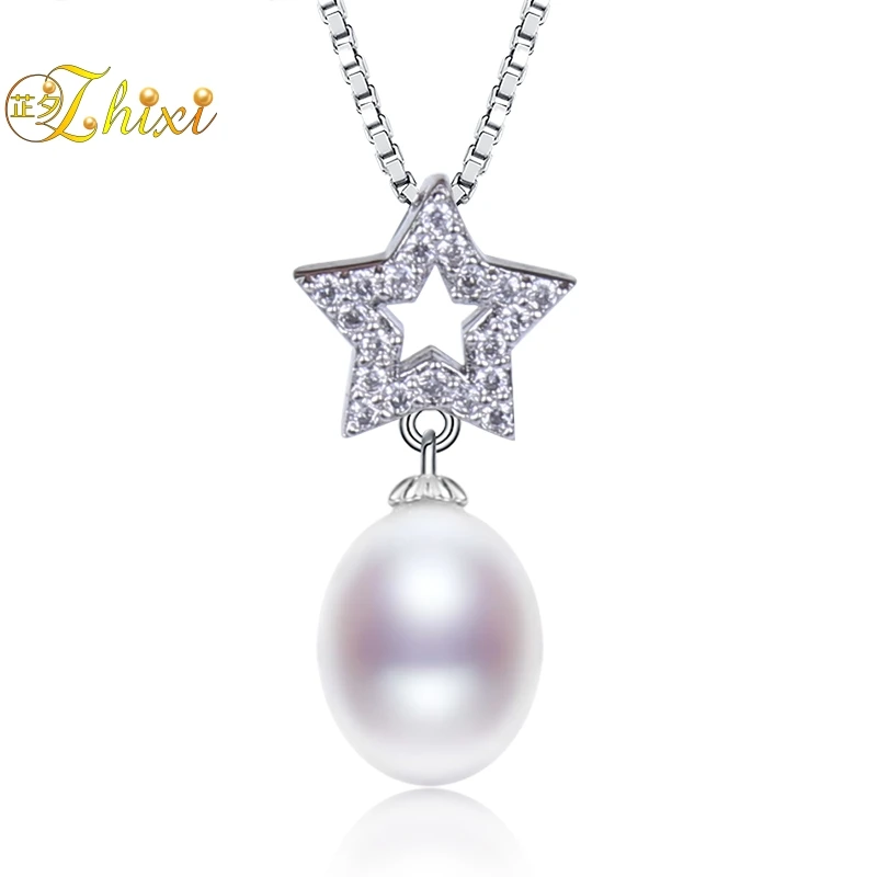 

ZHIXI Pearl Pendant Drop Necklace Chock Fine Jewelry Natural Elegant Freshwater For Women Party Wedding Pentagram T230X