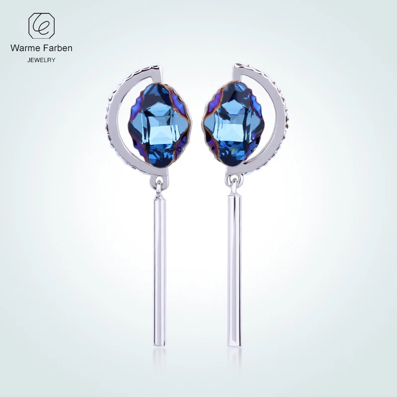 Серьги Warme Farben с кристаллами Swarovski для женщин, 925 пробы, серебристые, полукруглые, вечерние, висячие серьги