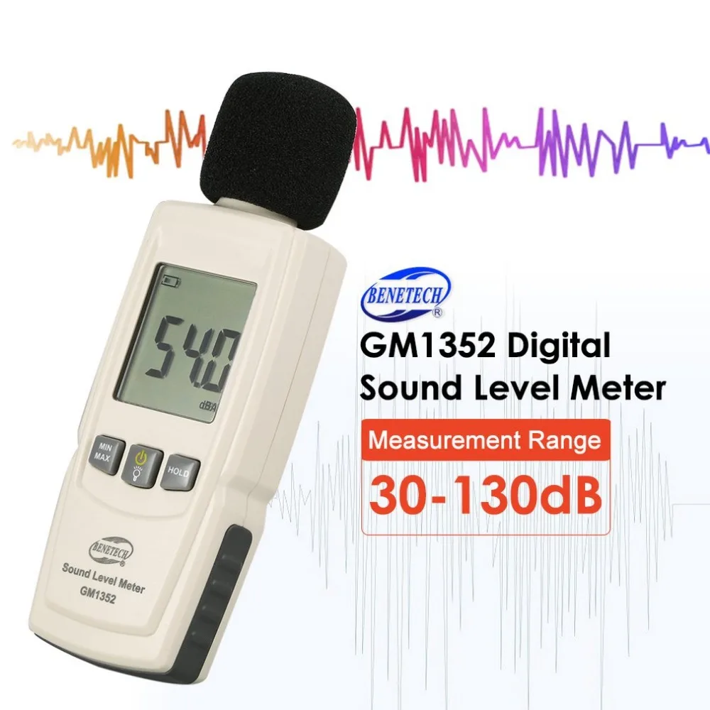 BENETECH GM1352 30-130dB цифровой измеритель уровня звука, мониторинг звука, тест дБ децибелов, детектор с ЖК-подсветкой