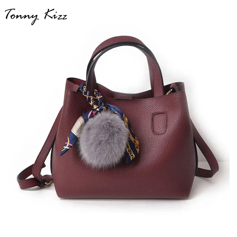 

Tonny Kizz fashion composite shoulder bags for women leather handbags small crossbody bags large capacity tote bag with hairball