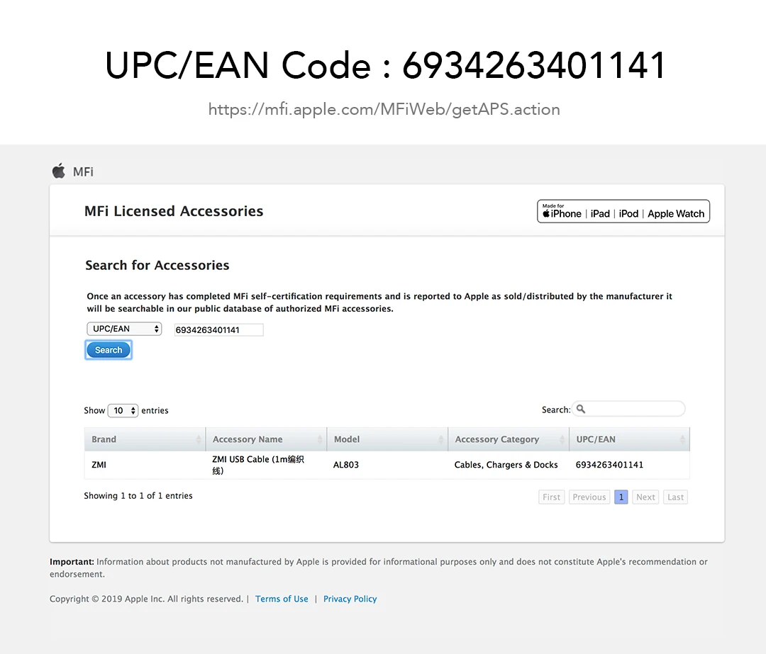 ZMI 0,3 м для кабеля Lightning MFi Сертифицированный ПП плетеный рукав для iPhone+ Ipad кабель для передачи данных зарядный кабель