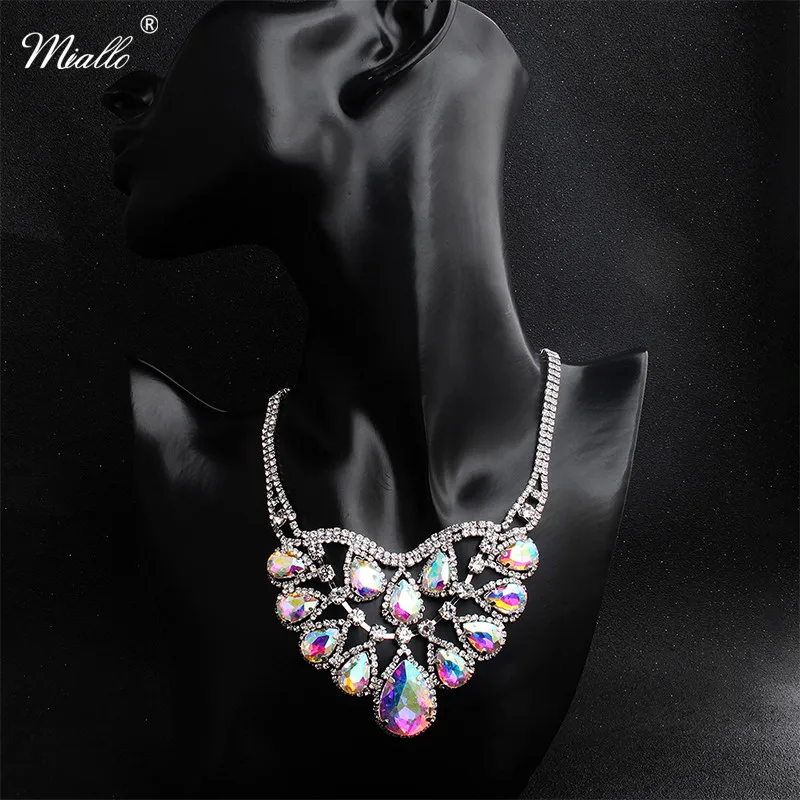 

Miallo Newest Colorful AB Big Austrian Crystal Necklaces Wedding Party Women Necklaces Bridal Jewelry for Bride Bridesmaids