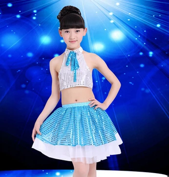 Пайетки латинские, Джаз платье для танцев для детей практике Бальные Танцевальные трико для девочек Танго Танцы платье костюмы L148 - Цвет: Синий