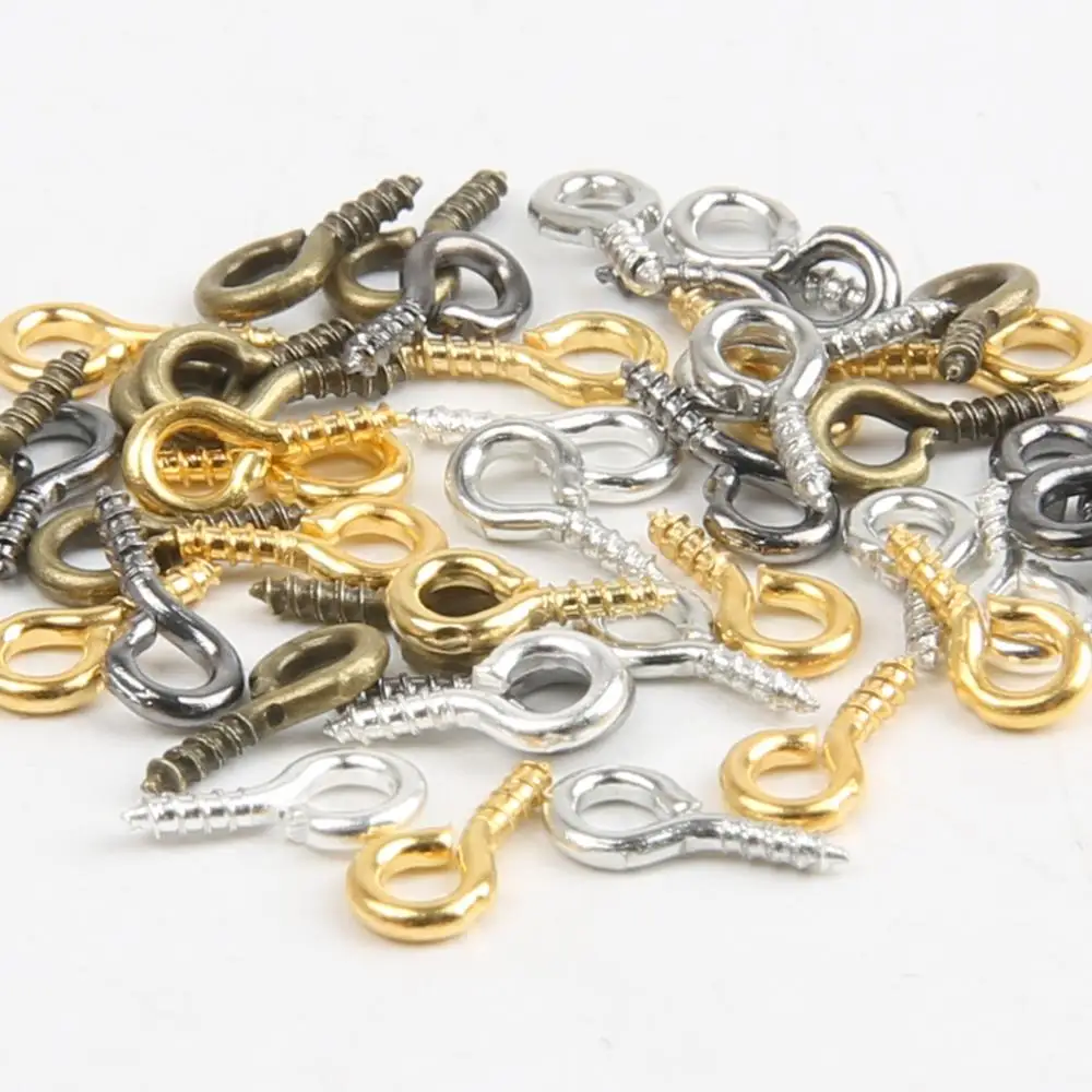 

200pcs/lot 4x9mm Small Sheep Eyes Nail Screw Jewelry Accessory Threaded Silver Clasps Hooks For DIY Jewelry Accessories