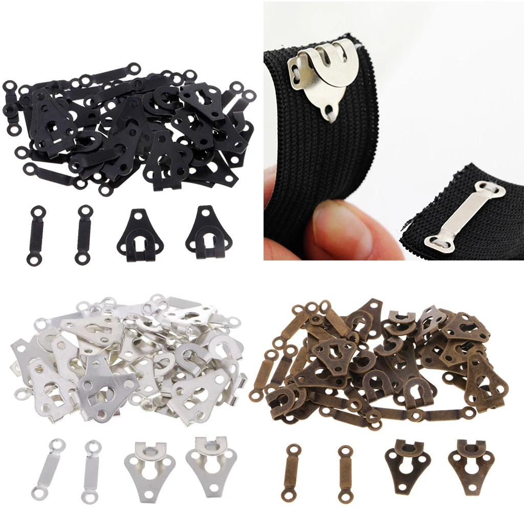 60 Sets Metal Hook and Eye Closures Fastener for Trouser Jeans Dress Sewing