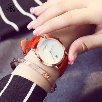 

relojes mujer 2017 GUOU Brand Casual Women watches Fashion Simple Ladies Quartz Watch Waterproof Leather Clock relogio feminino