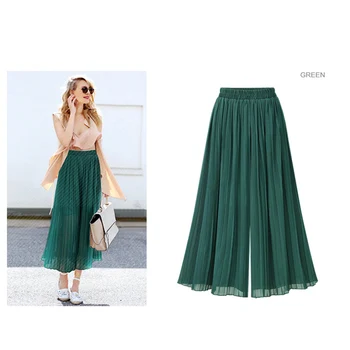 

Droppshiping Summer Women Pleated Chiffon High Waist Pants Wide Leg Loose Casual Long Bloomers Trousers Pantalones BFJ55