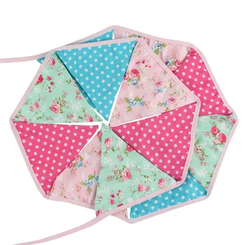 

New 12 flags Vintage Print Fabric Bunting Banner wedding Birthday Party Decoration Baby Shower Customize Garland