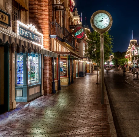 

10x10FT Downtown Night Street Light Clock Crystal Arts Shop Pavement Custom Photo Studio Backdrops Background Vinyl 8x8 8x10