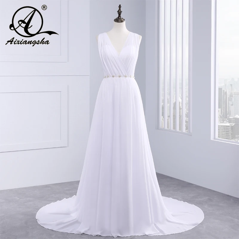 Plus Size Sexy Empire Backless V Neckline Bride Gown Spaghetti