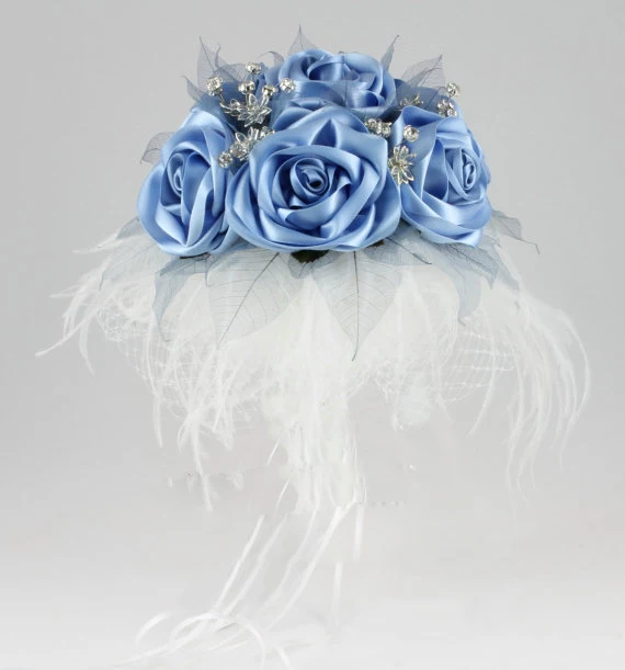 Blue Bouquet, Blue Bridal Bouquet, Blue Wedding Bouquet, Brooch Bouquet,