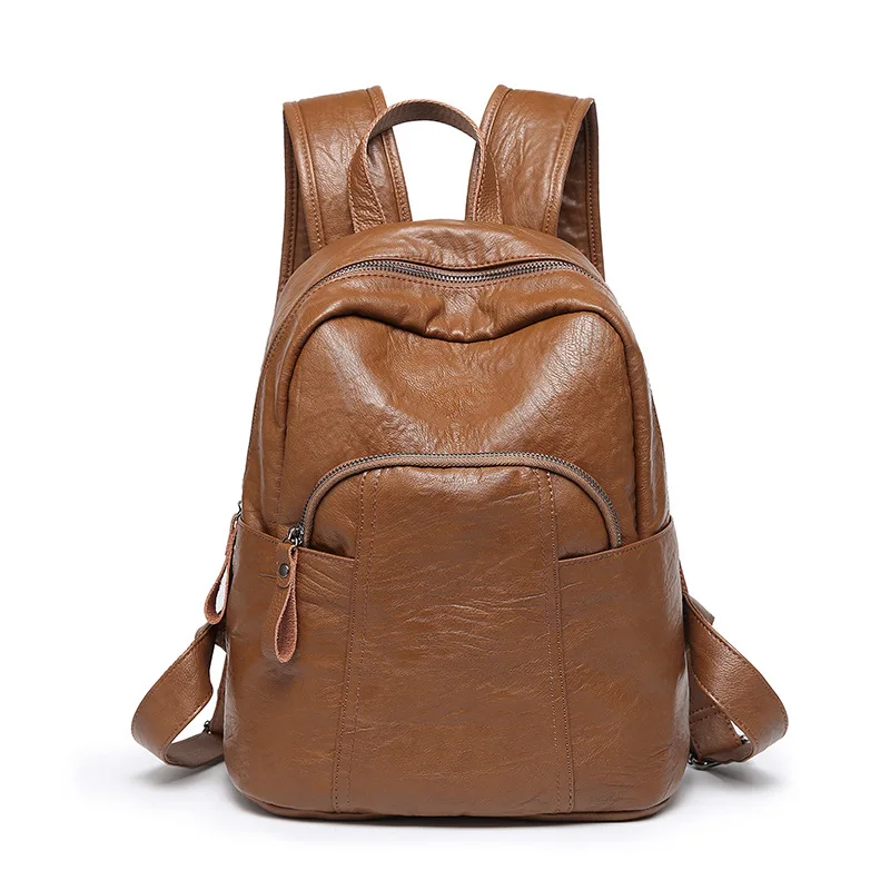 

High quality soft leather Sheepskin Genuine Leather Backpack Women Bags Fashion Teenager School Bagpack Strap Laptop Bag C628