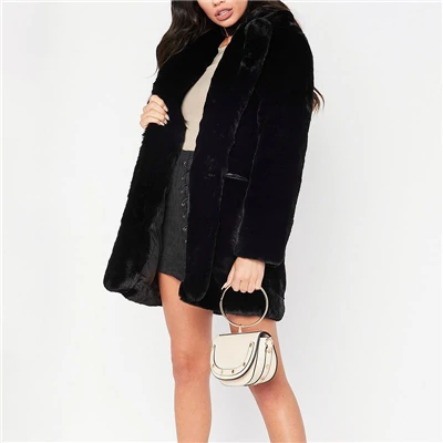Длинное пальто из искусственного меха размера плюс женские свободные однотонные мягкие куртки из искусственного кроличьего меха женские свободные повседневные пальто популярные зимние пальто - Цвет: Черный