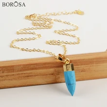 BOROSA Модный Синий Бирюзовый говлит граненый камень карандаш точка Золотой кулон для ожерелья ювелирные изделия из натурального камня
