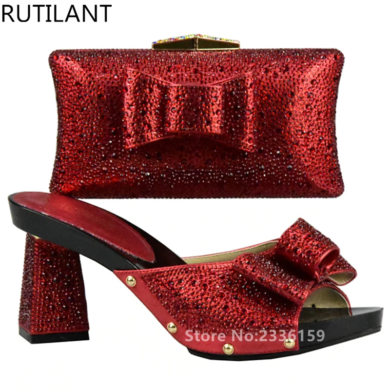 New Red Color Italian Matching Shoe and Bag Sets African Shoe and Bag Set for Party In Women