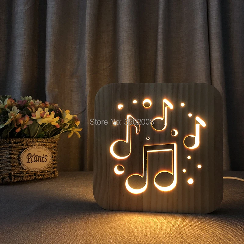 Музыкальный символ полый дизайн деревянный ночник теплый белый светильник светодиодный USB лампа для креативного подарка или украшения дома отеля клуба