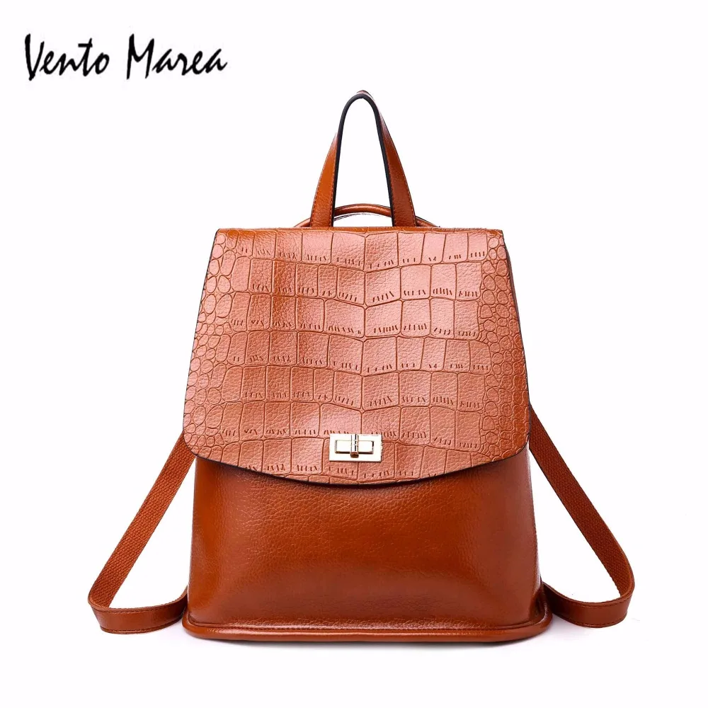 

Vento Marea Ladies PU Leather Women Backpacks Leisure Female Backpack Flap Lock Backpack School Backpack Bolsa Feminina