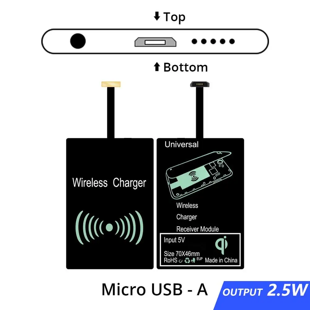 FONKEN Qi Беспроводное зарядное устройство зарядный приемник Micro usb type C Qi Беспроводное зарядное устройство Модуль зарядного устройства для мобильного телефона Android - Тип штекера: Micro USB A 2.5W