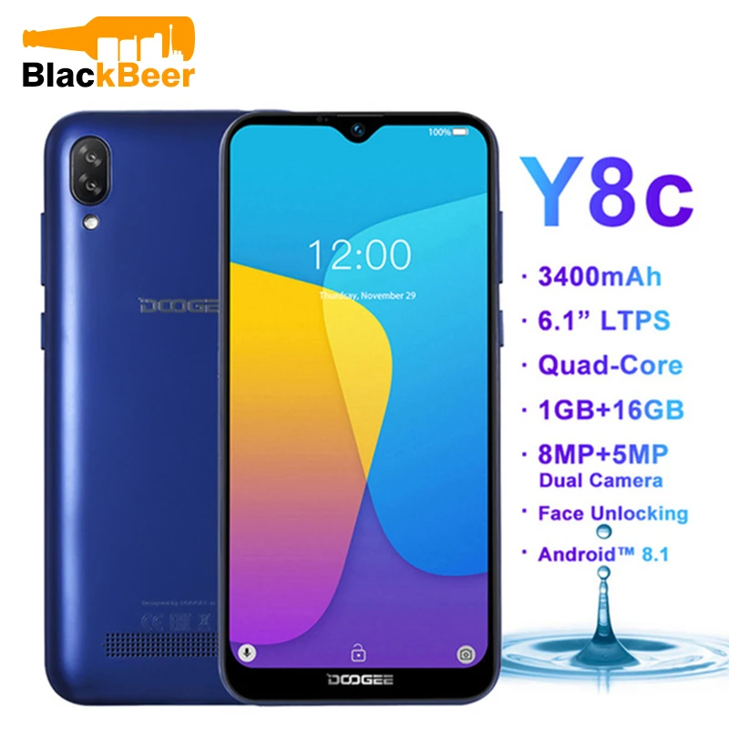 

DOOGEE Y8C Y8 C 6.1 Inch WCDMA Smartphone 19:9 Waterdrop Screen MTK6580 Quad Core Android 8.1 1+6GB ROM 3400mAh Dual SIM Face ID