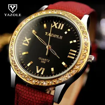 

Hot Sale Yazole Brand Vintage Crystal Gold Luxury Genuine Leather Quartz Wedding Wristwatches Wrist Watch for Women Ladies 359