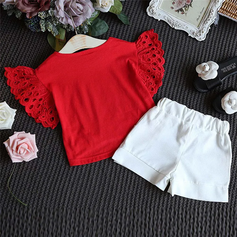 Новый Модный милый комплект из 2 предметов для маленьких девочек одежда Футболка