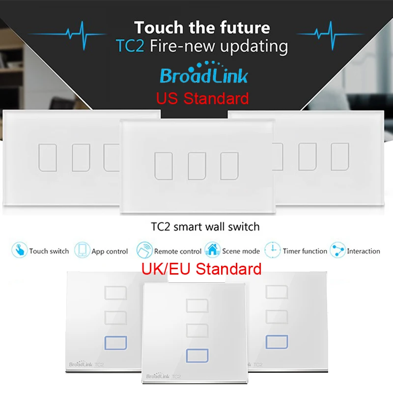  Broadlink СК2 3 банды, умный Дом Автоматизации, Хрусталя Пульт Дистанционного беспроводной сенсорный лампы настенный Выключатель, ЕС США ВЕЛИКОБРИТАНИЯ Стандартный IOS Android 