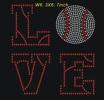 

love baseball design rhinestone transfer hot fix rhinestone motif iron on strass